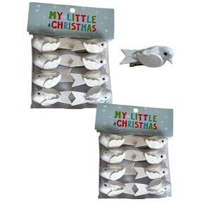16 Songbird Ornaments Mini Tree Clip On Christmas White Glitter (2 Pack of 8)